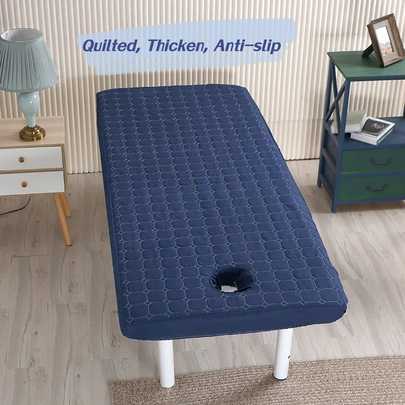coussin massage bleu marine hexagones brodés moderne trou antidérapant polyester coton adultes