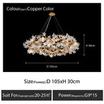 suspension lumineuse moderne dorée branches fleurs transparentes cristal haute luxure
