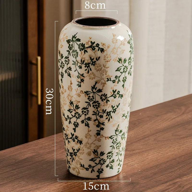 vases céramique vintage fleurs classiques blanc vert beige bruns intérieur salon bibliothèque