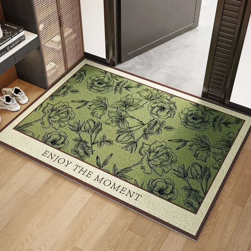 tapis antidérapant marron noir floral fleurs feuilles papillons classique couloir porte maison