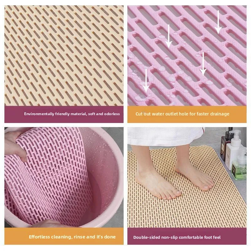 tapis douche antidérapant tapis bain moderne gris rose texturé losange ouvertures minimaliste