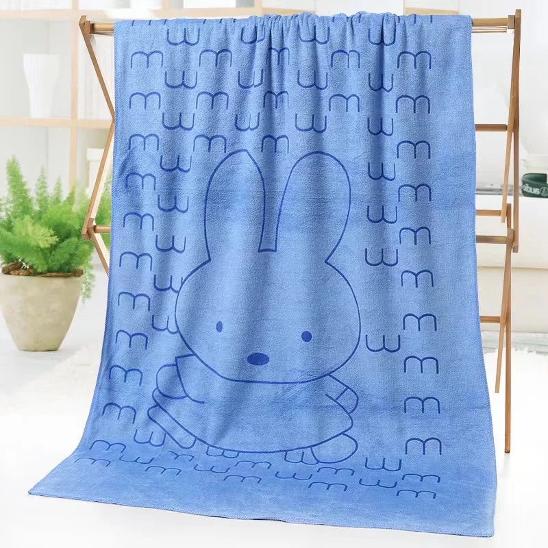 grande serviette bain microfibre enfant motif lapin doux absorbante séchage rapide coton