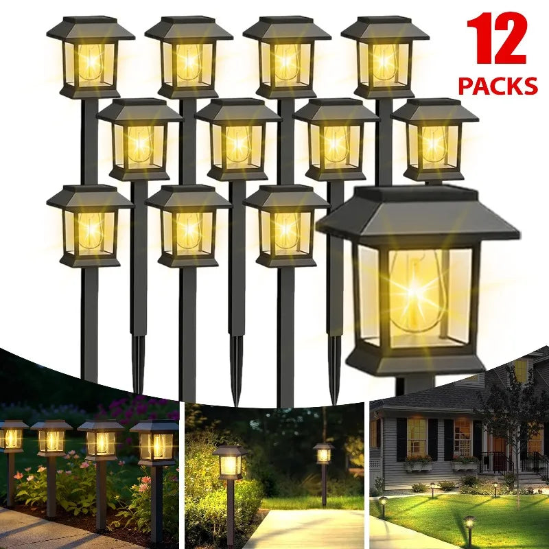 lampes solaires led modernes noires transparentes allées chemins jardins étanches 12 pack