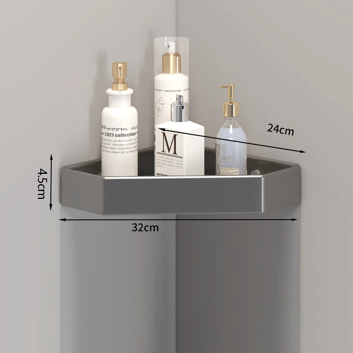 étagère salle bain blanc moderne adhésive shampooing gel douche lotion parfum verre boucles d'oreilles