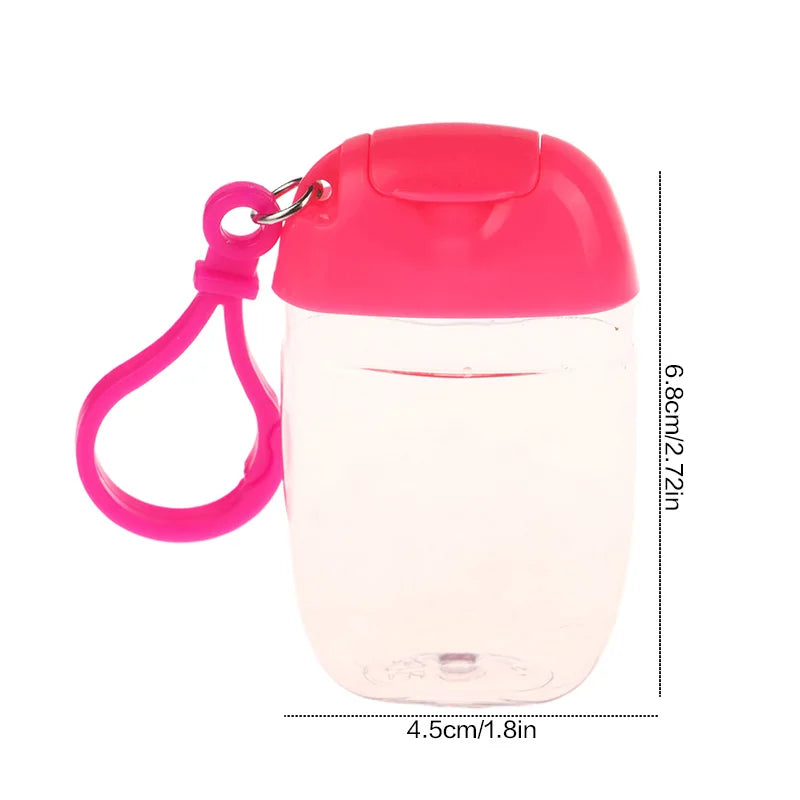 bouteilles rechargeables transparentes modernes couleurs variées anneaux boucles pratique mini désinfectant main cosmétique alcool