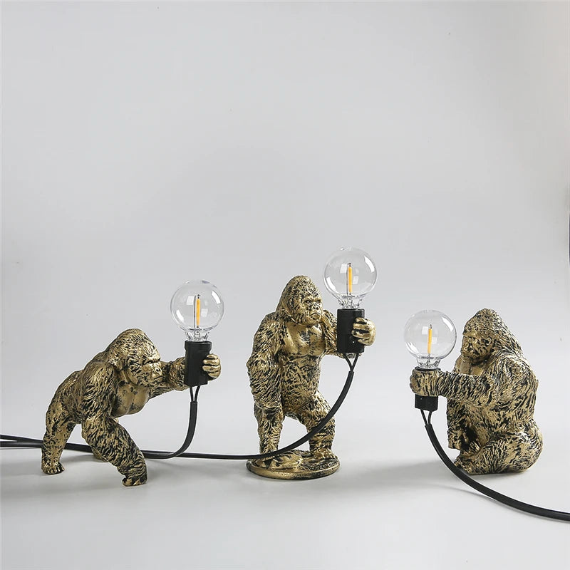 lampe poser moderne or noir ampoule led texture gorille animalier tringle câble noir