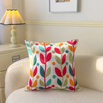 taie d'oreiller carrée fleur motif moderne polyester coton 45x45cm blanc