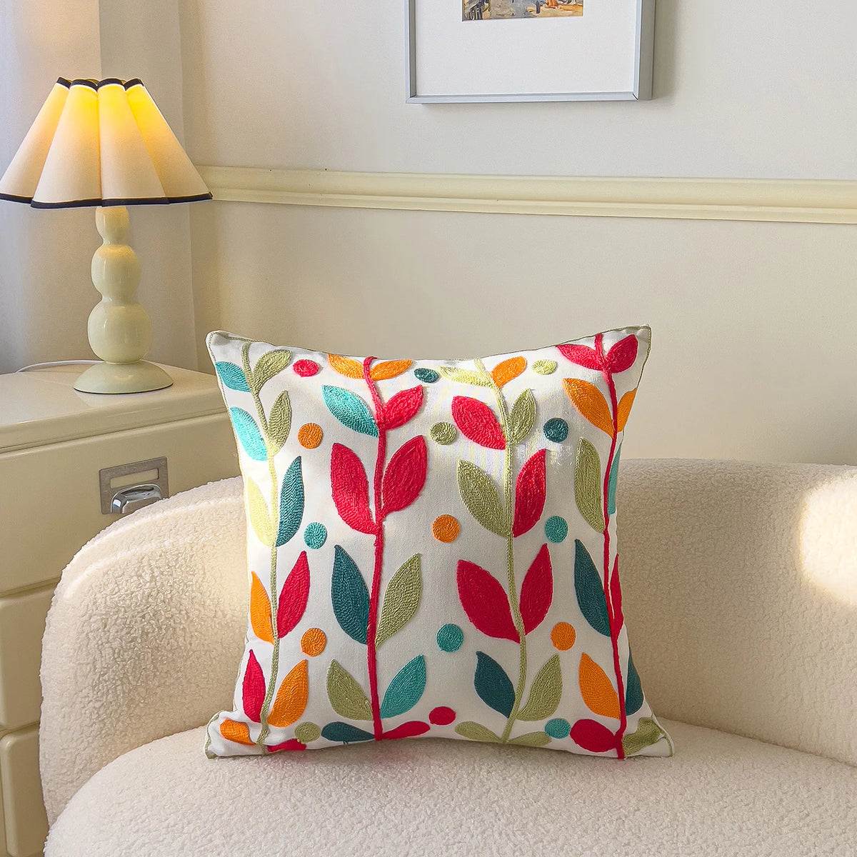 taie d'oreiller carrée fleur motif moderne polyester coton 45x45cm blanc