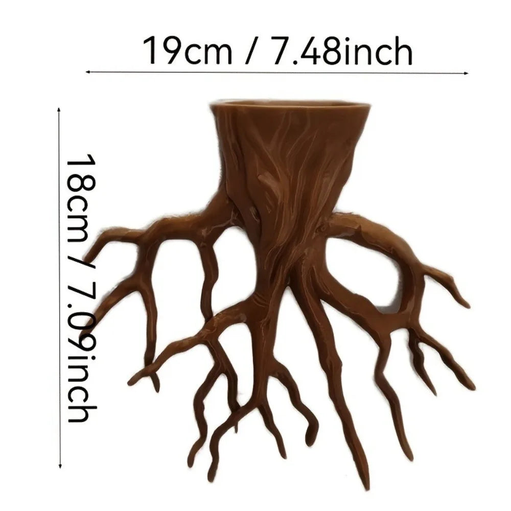 pot fleurs mural forme tronc arbre racines apparentes imitation bois texture rugueuse naturel rustique