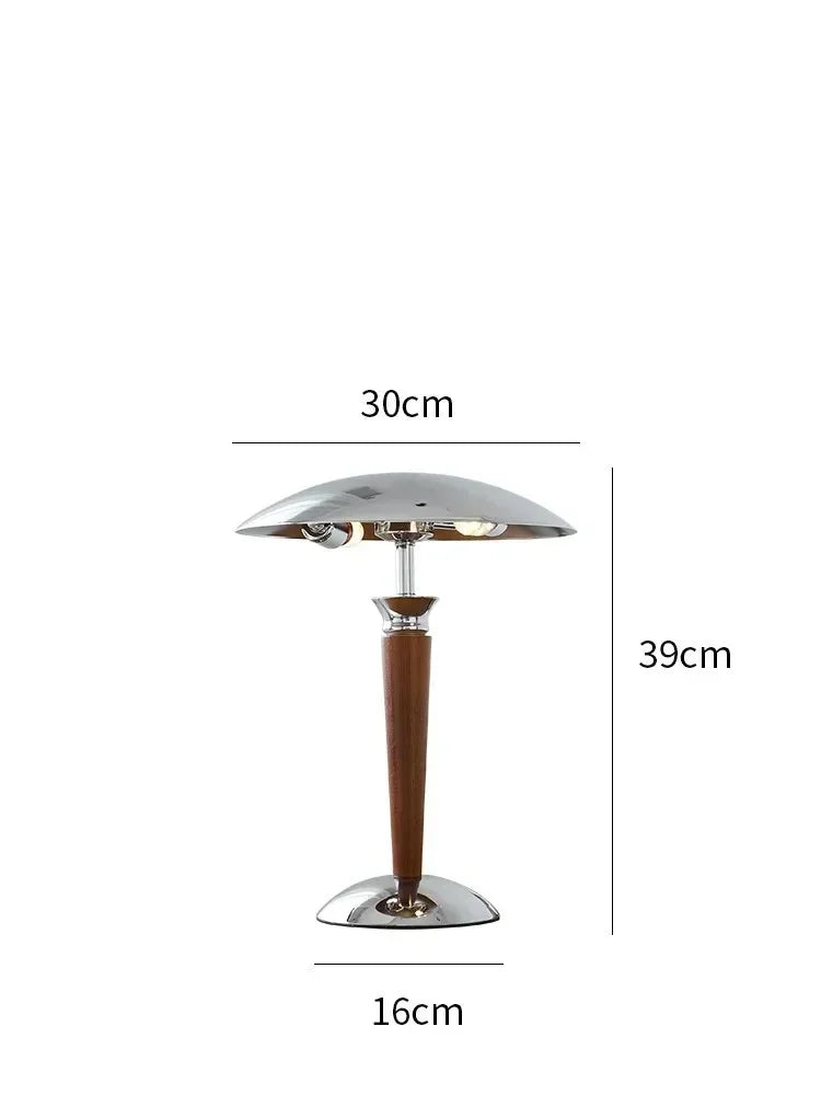 lampe table moderne noir marron métal poli bois éclairage led sans ombre interrupteur bouton