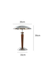 lampe table moderne noir marron métal poli bois éclairage led sans ombre interrupteur bouton