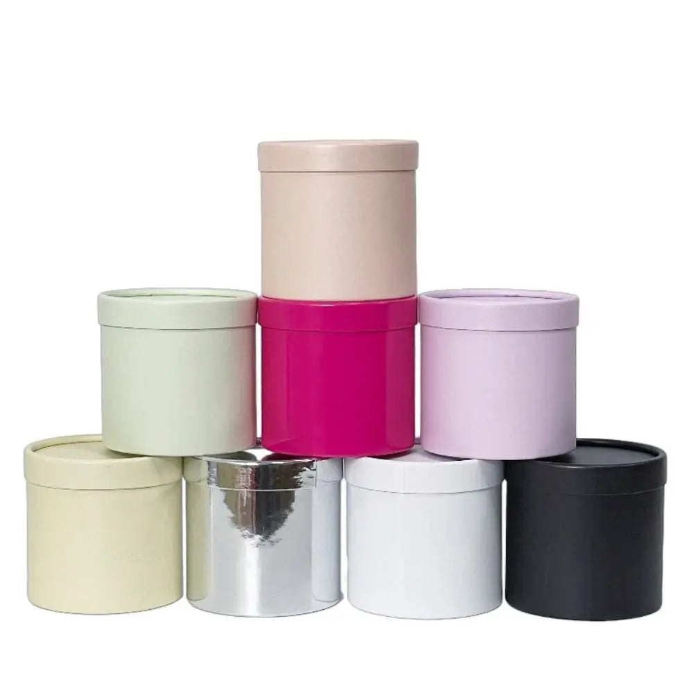boîtes rondes unies moderne opaques rose clair noir argenté rose pâle vert clair beige