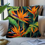 taies d'oreiller décoratives imprimées floral motifs fleurs oiseaux polyester vert clair blanc zip 45x45cm