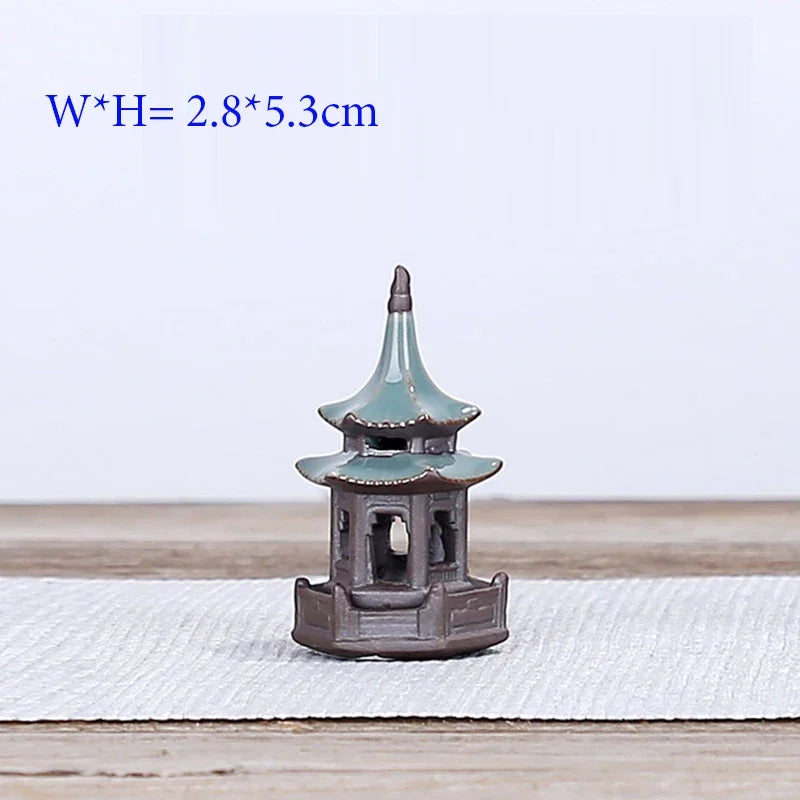 décorations intérieures pagode miniature céramique marron noir feng shui traditionnel oriental architectural details