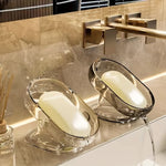 porte savon transparent moderne savon blanc luxueux mini baignoire pied stable aspect brillant