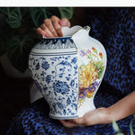 vase table chinois blanc bleu motifs floraux traditionnelsOpaque 14cm 25cm