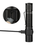 lampe tactique rechargeable 1800 led 18650 lumen 200 500mètres aluminium noir clip utilitaire