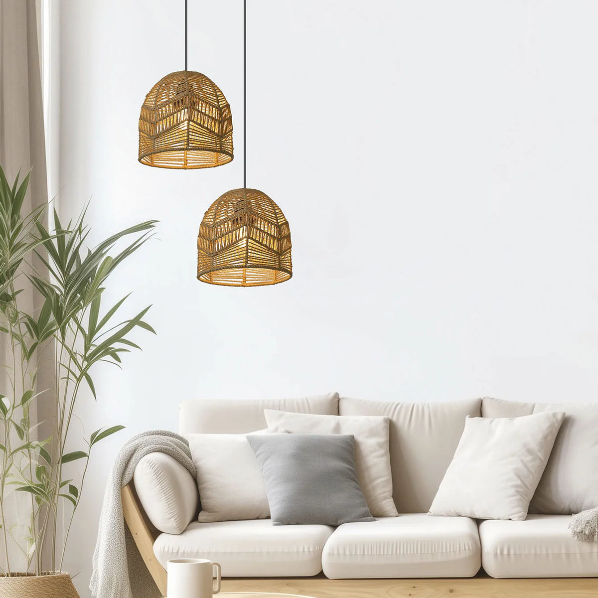 abat jour tressé bohème semi transparent chevron naturel suspension chambre restaurant