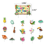 guirlande happy birthday tropicale flamants ananas feuilles palmier hibiscus ukulélé tiki vert rose orangé