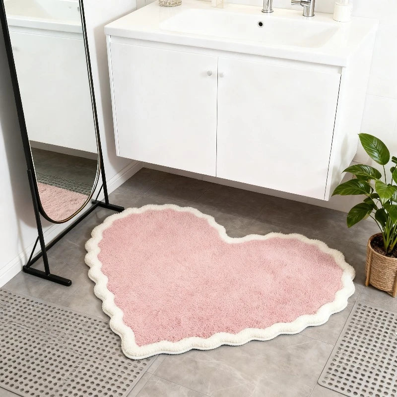 tapis cœur rose doux moderne antidérapant polyestère absorbant confortable intérieur extérieur chambre salon