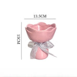 vase céramique moderne rouge vert rose décoratif ruban fleurs artificielles