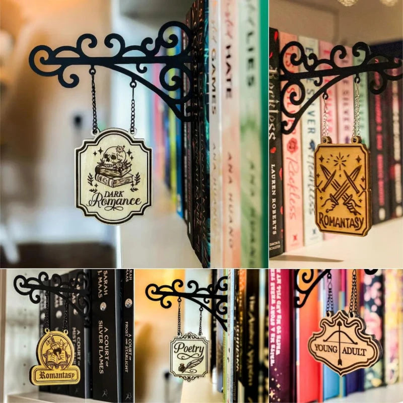 supports muraux livres pendentifs décoratifs gothiques ornements floraux arches métalliques pendentifs translucides motifs bibliothèque