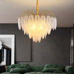 lampe suspendue moderne feuilles doré blanc translucide éclairage intérieur élégant semi encastrée
