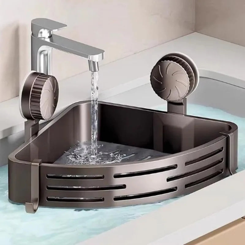 étagère salle bain moderne gris perforée succion porte savon crochets serviette