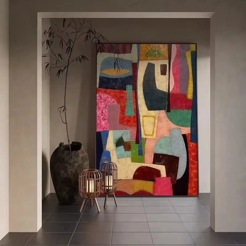 tableau abstrait impression toile couleurs vives forme rectangulaire sans cadre moderne deco mur chambre