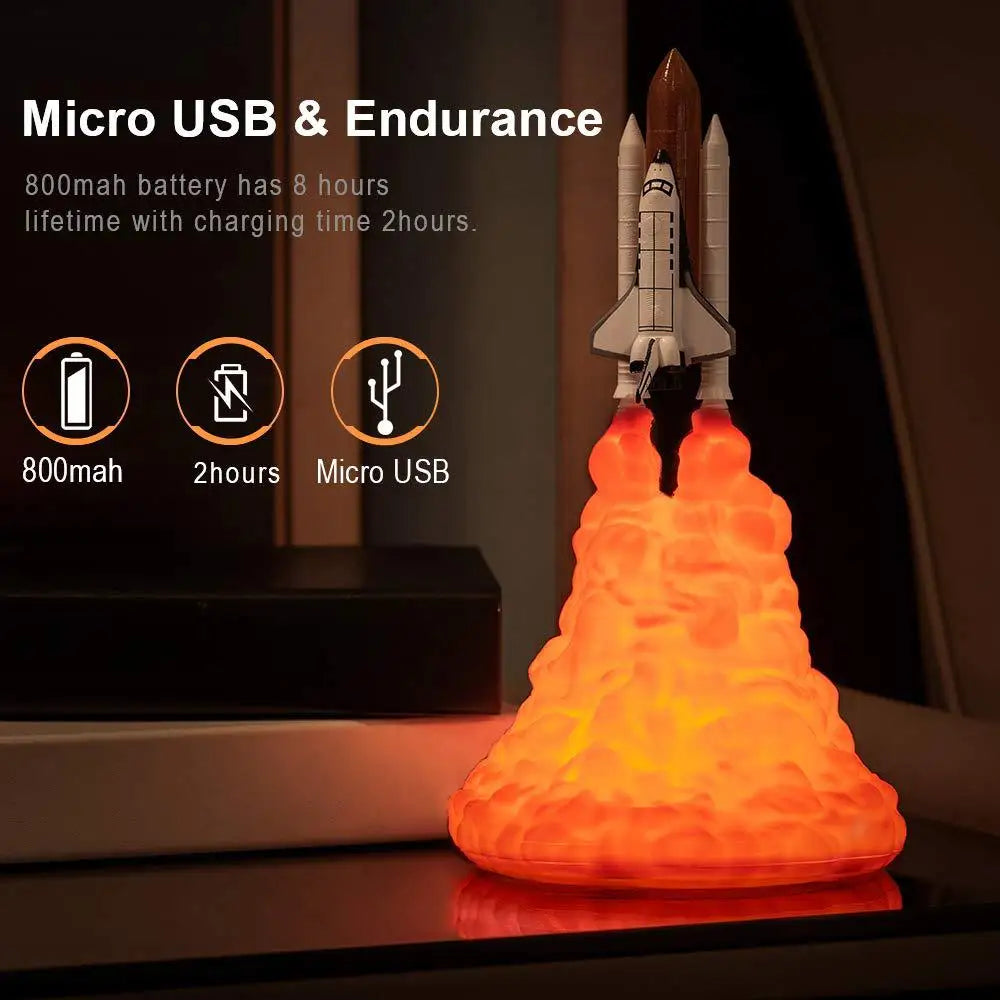lampe led forme fusée spatiale blanc orange rouge nuages moderne veilleuse rechargeable manuel utilisation