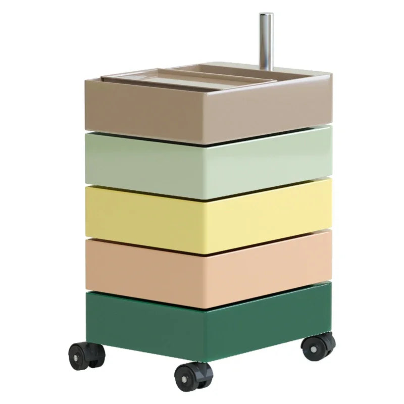 meuble tiroirs mobile moderne minimaliste marron clair vert beige jaune rose pâle sans motif