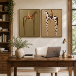 tableau moderne minimaliste chevaux stylisés motifs géométriques couleur marron beige noir blanc toile sans