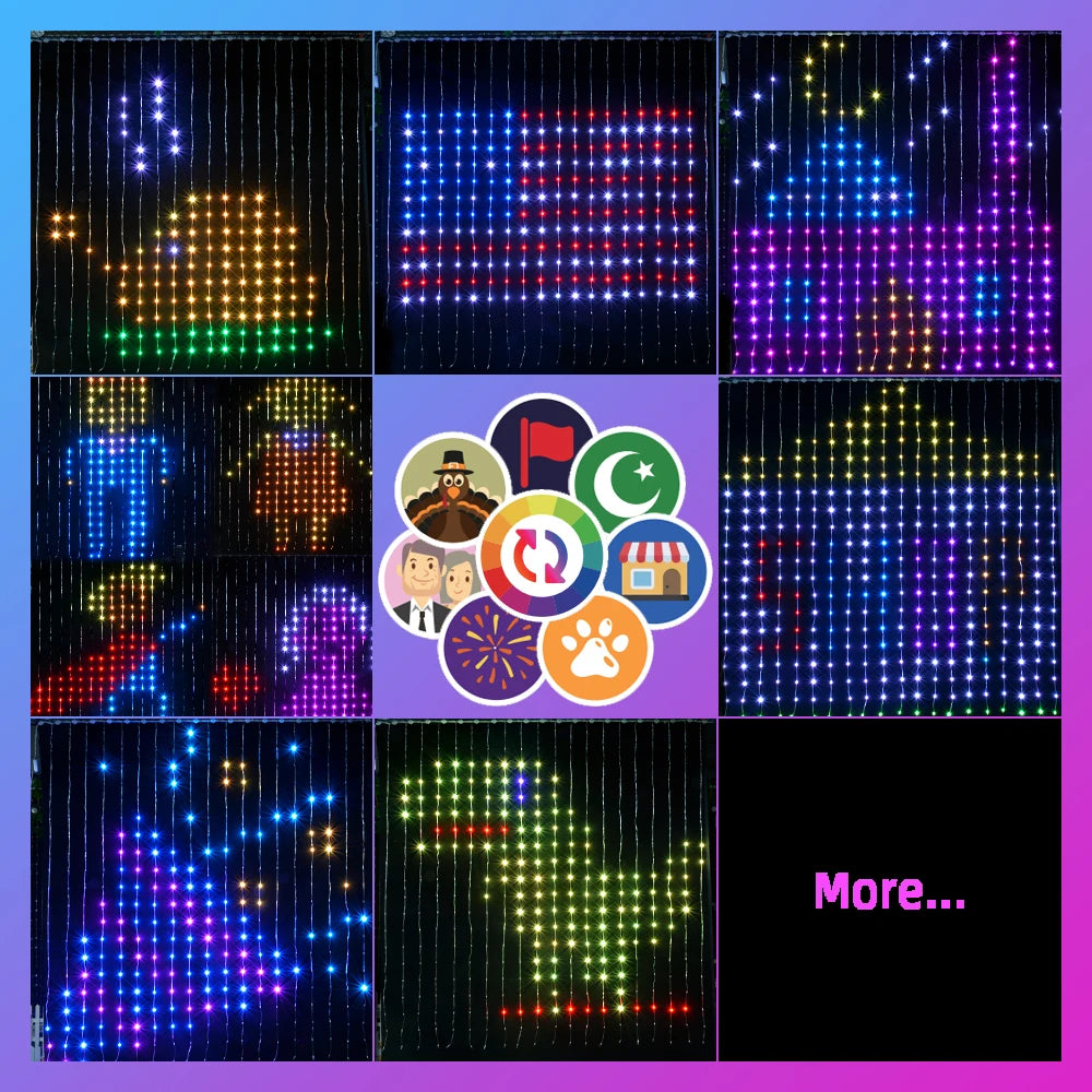rideau lumineux led multicolore motifs decoratifs moderne arbre noel chateau télécommande