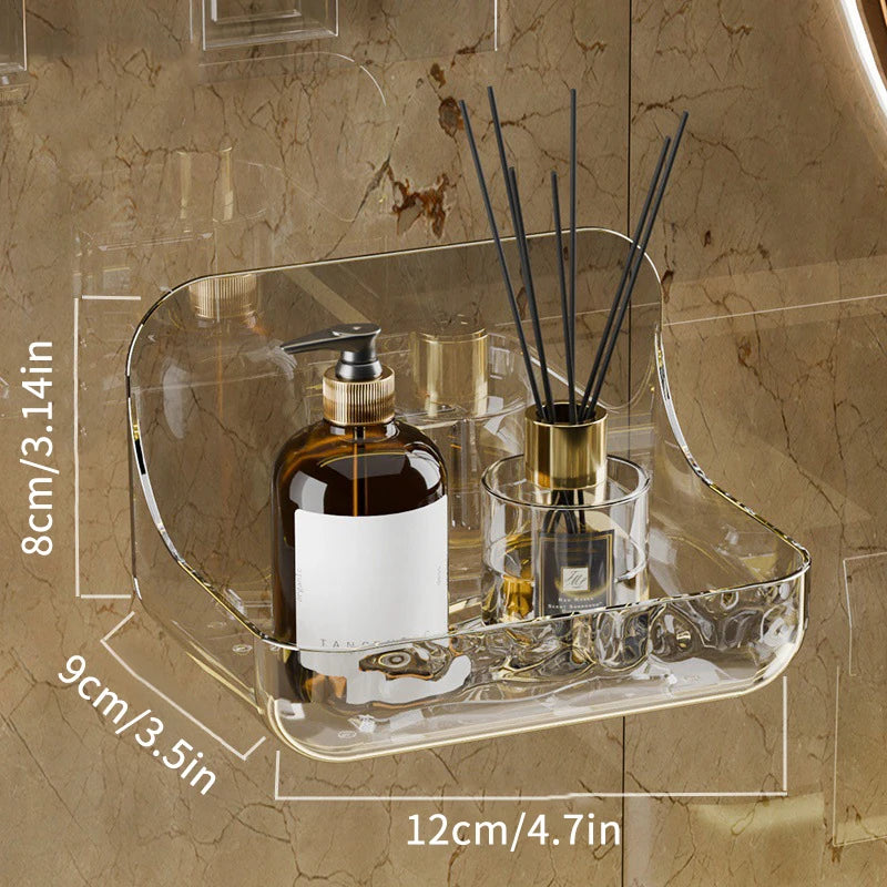 étagère murale transparente moderne imitation marbre bouteilles flacons diffuseur rangement salle bain