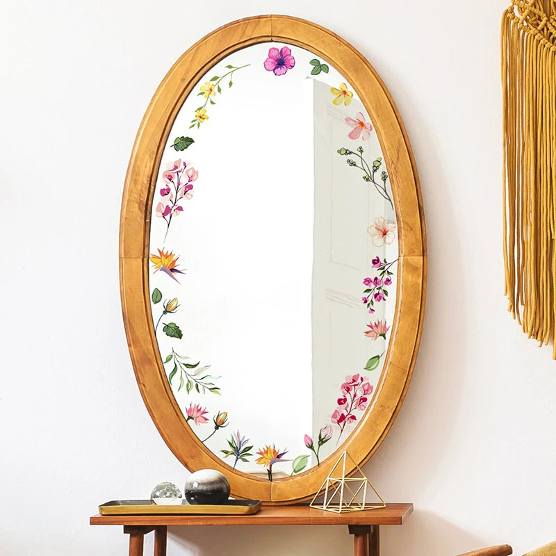 miroir fleur multicolore classique deco salle bains chambre filles acrylique beige doré opacité