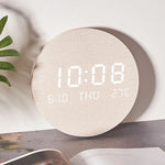 horloge murale digitale LED beige bois moderne sans cadre rechargeable