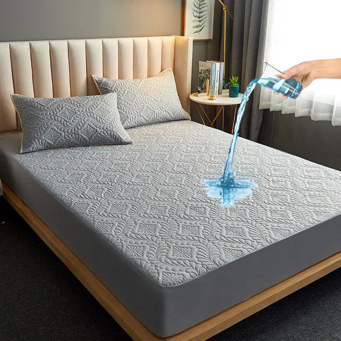 Housse de matelas imperméable 140x200 couleur verte sur lit