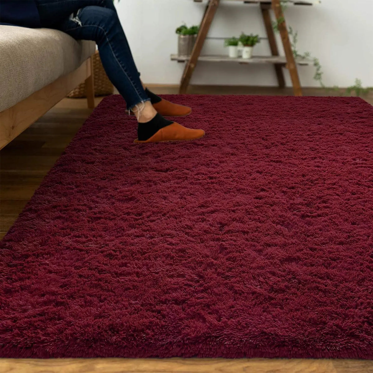 tapis rouge bordeaux doux moderne salon chambre décoration antidérapant polyester simple large