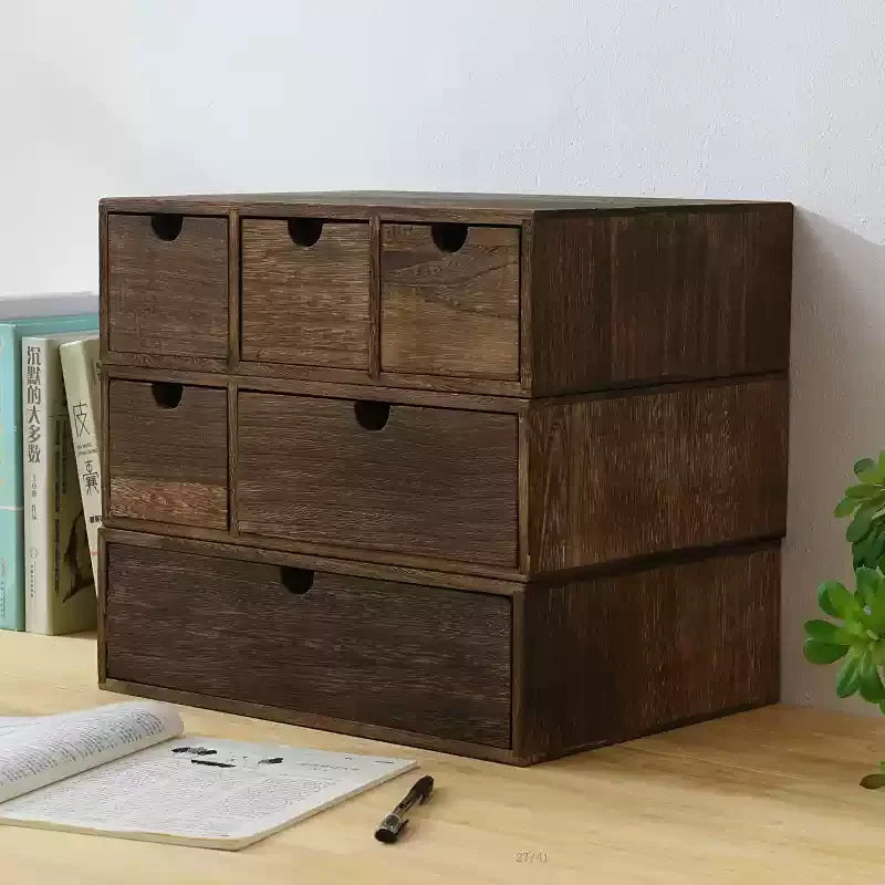 boîte tiroirs rangement bois marron minimaliste tiroirs organisation makeup retro japonais
