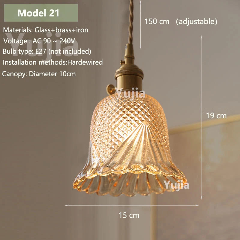 suspension lumineuse vintage transparente relief doré éclairage rétro chambre salon