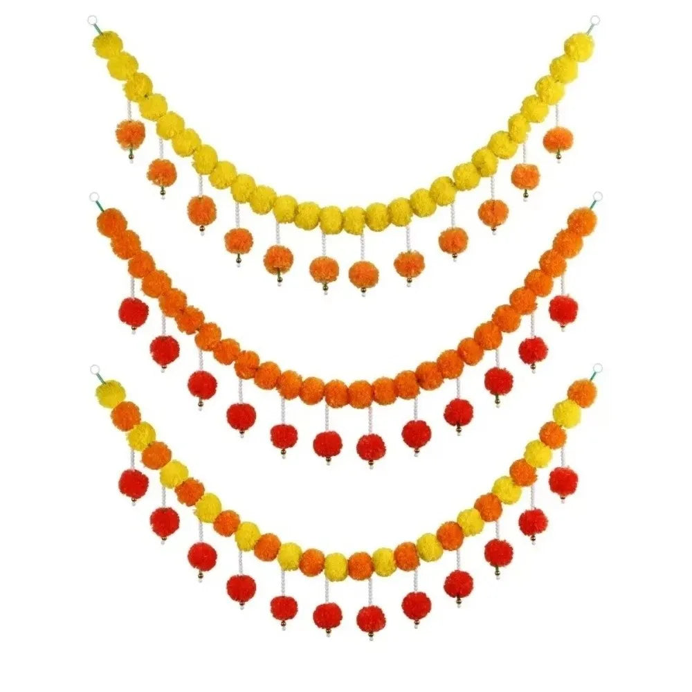 guirlandes decoratives fleurs marigolds jaune orange rouge decoration diwali festif traditionnel