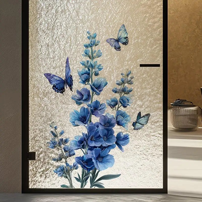 sticker decoratif fleurs papillons rouge rose violet bleu adhesif mur fenetre art floral
