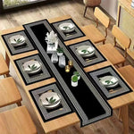 sets table géométriques noirs blancs moderne nappe table runner élégant motifs grecs imperméable résistantextérieur