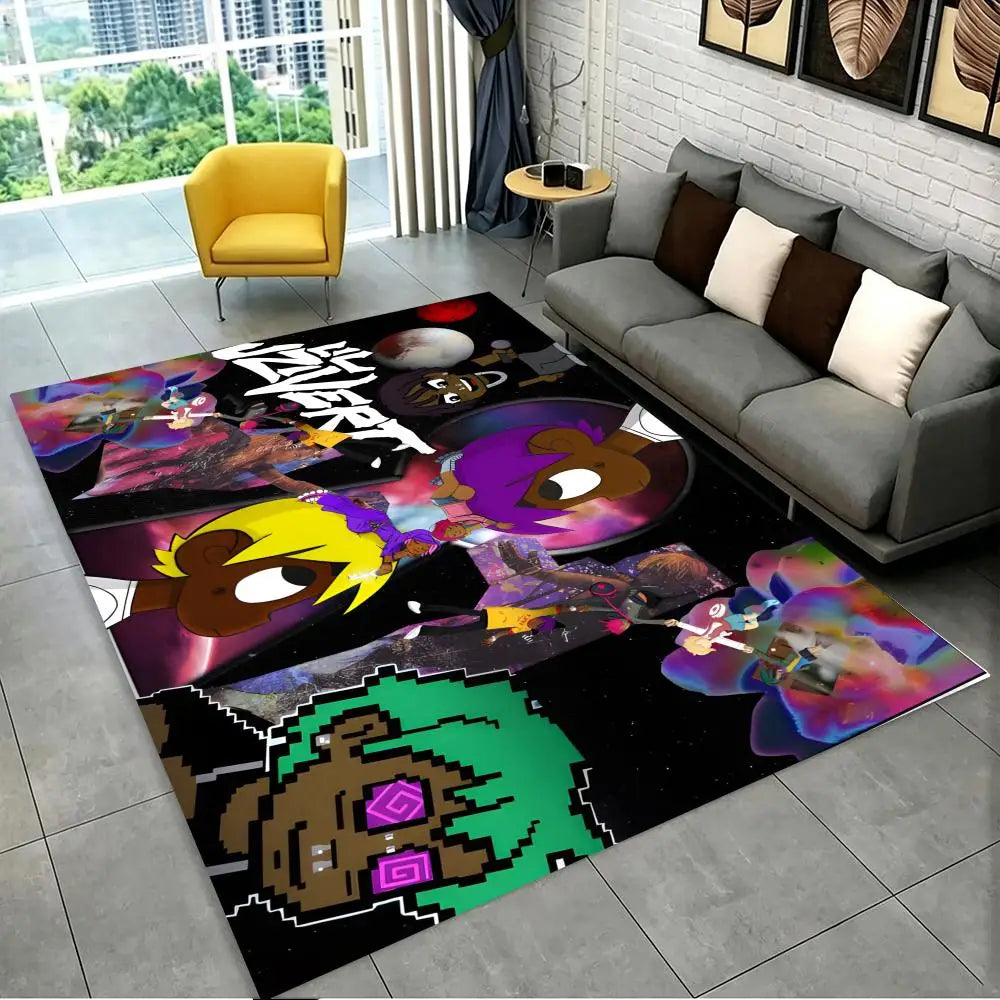 tapis sol moderne motif animé pixelisé noir multicolore coton doux chambre enfant