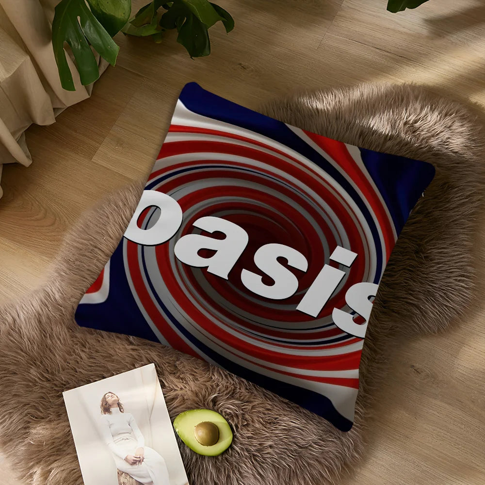 taie d'oreiller carrée 40x40cm polyester imprimé oasis knebworth 1996 rock pop disco vinyl spiral