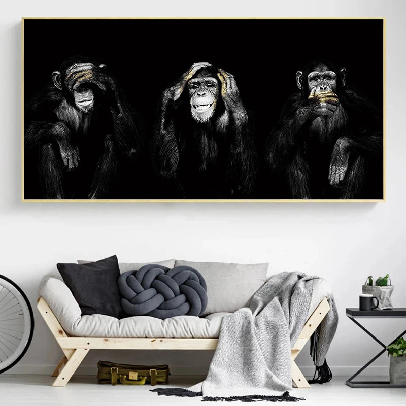 toile d'art photo singes réaliste moderne décoration mur opaque sans cadre chambre salon