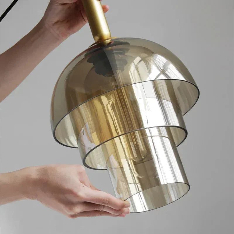 lampe suspendue moderne élégante dorée transparente câble noir ampoule e27 chambre salon
