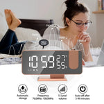 horloge multifonctionnelle or rose moderne radio double alarme projection