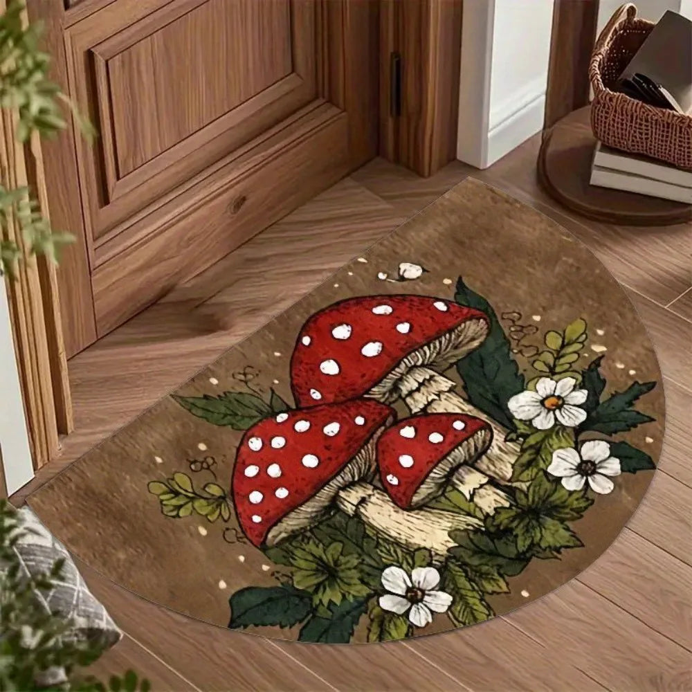 tapis d'entrée marron clair champignons rouge feuilles vertes imperméable résistantextérieur sèche porte maison