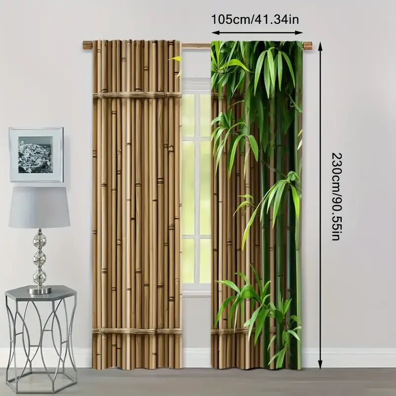 rideau imprimé bambou vert naturel opacité deux pièces fenêtre polyester decoration maison classique rustique